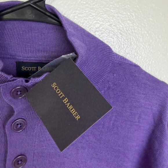 Scott Barber Merino Wool Sweater Mens Large Purple Henley Knit Elbow Patch NWT - Picture 9 of 12
